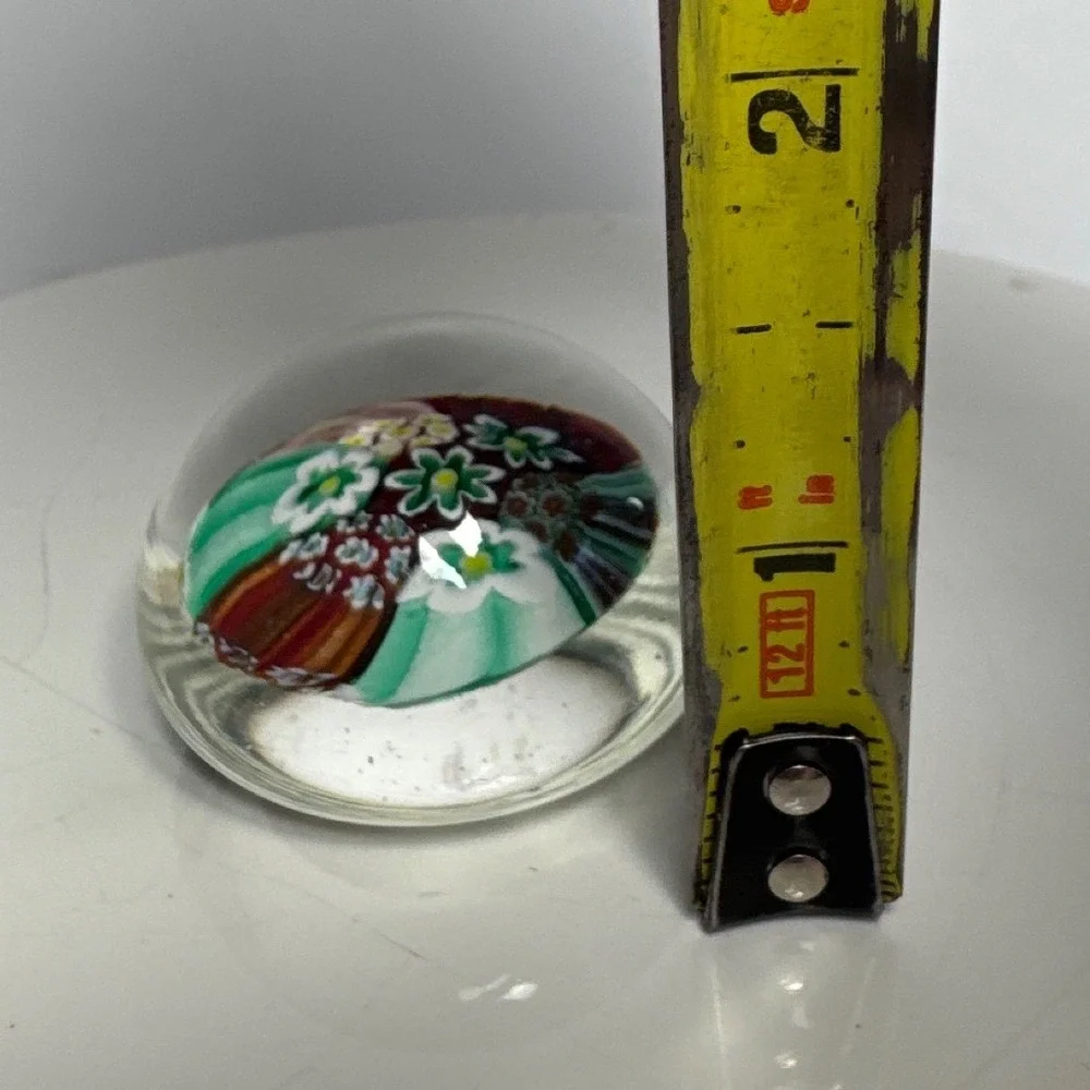 Vintage 2-Inch Millefiori Glass Paperweight Colorful Flower Canes